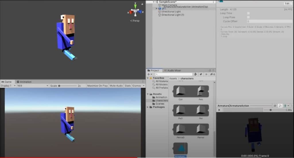 Caracter importado a Unity desde Blender