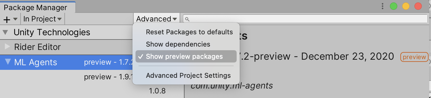Package manager preview versions